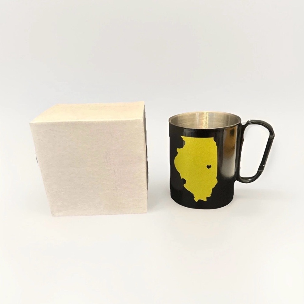 Black carabiner Mug with Yellow Illinois Design